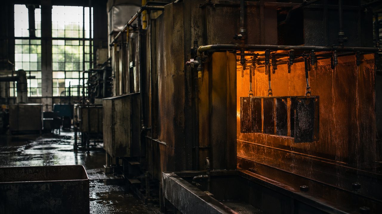 Линия подготовки поверхности из трёх ванн: обезжиривание, промывка, нанокерамическая конверсия перед порошковой покраской